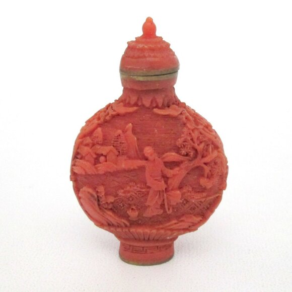 Vintage 3 Chinese Resin Small Snuff Bottles Lot Orange Red -Small Flaws- - Picture 6 of 12
